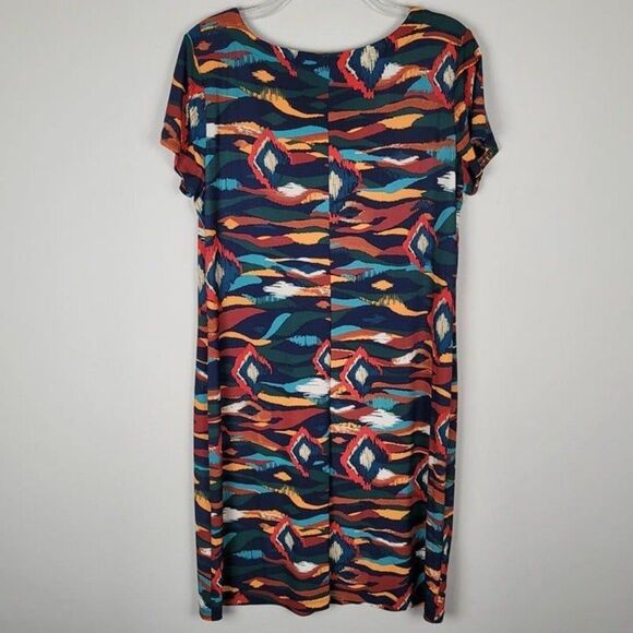 Nine West Size M NEW Stretch Multicolor Knee Lenght Shift Dress Short Sleeve - Picture 4 of 11